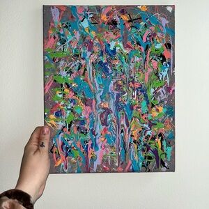 Original Artwork Pink and Blue Abstract Painting with Dynamic Fluid Forms